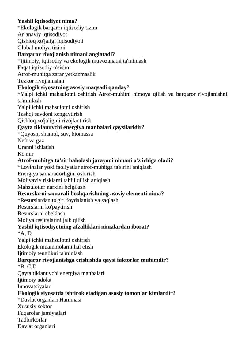 YASHIL IQTISOD TEST