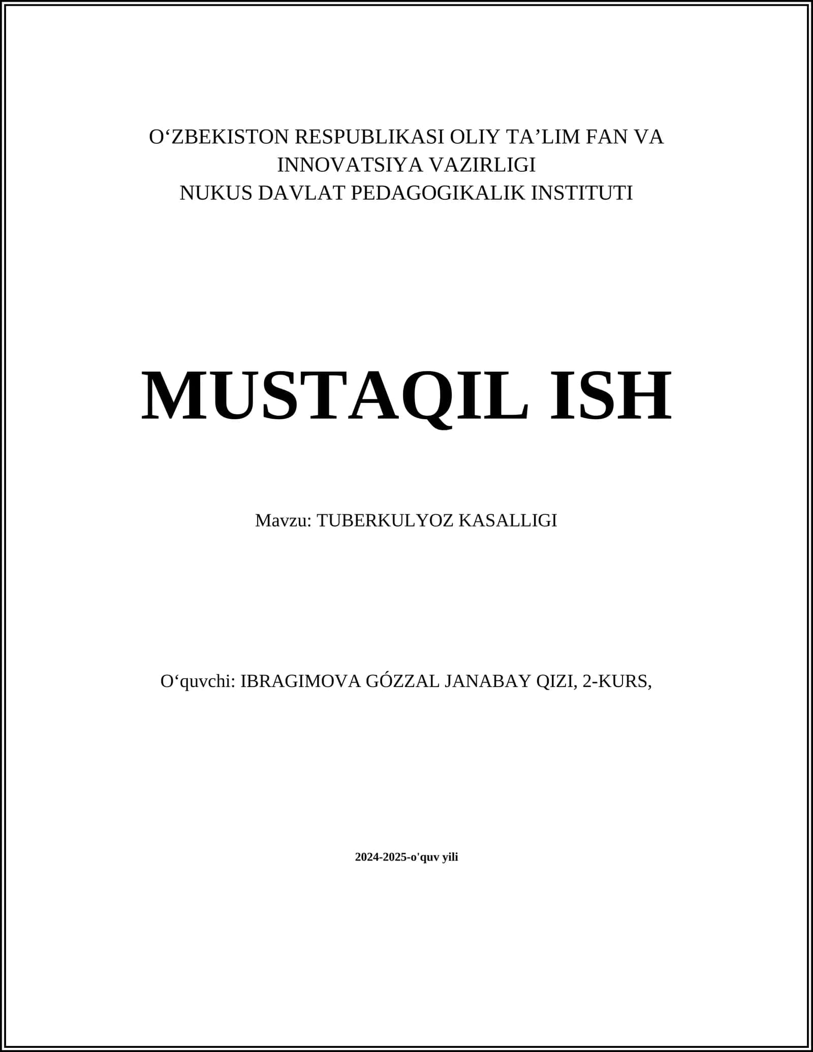TUBERKULYOZ KASALLIGI