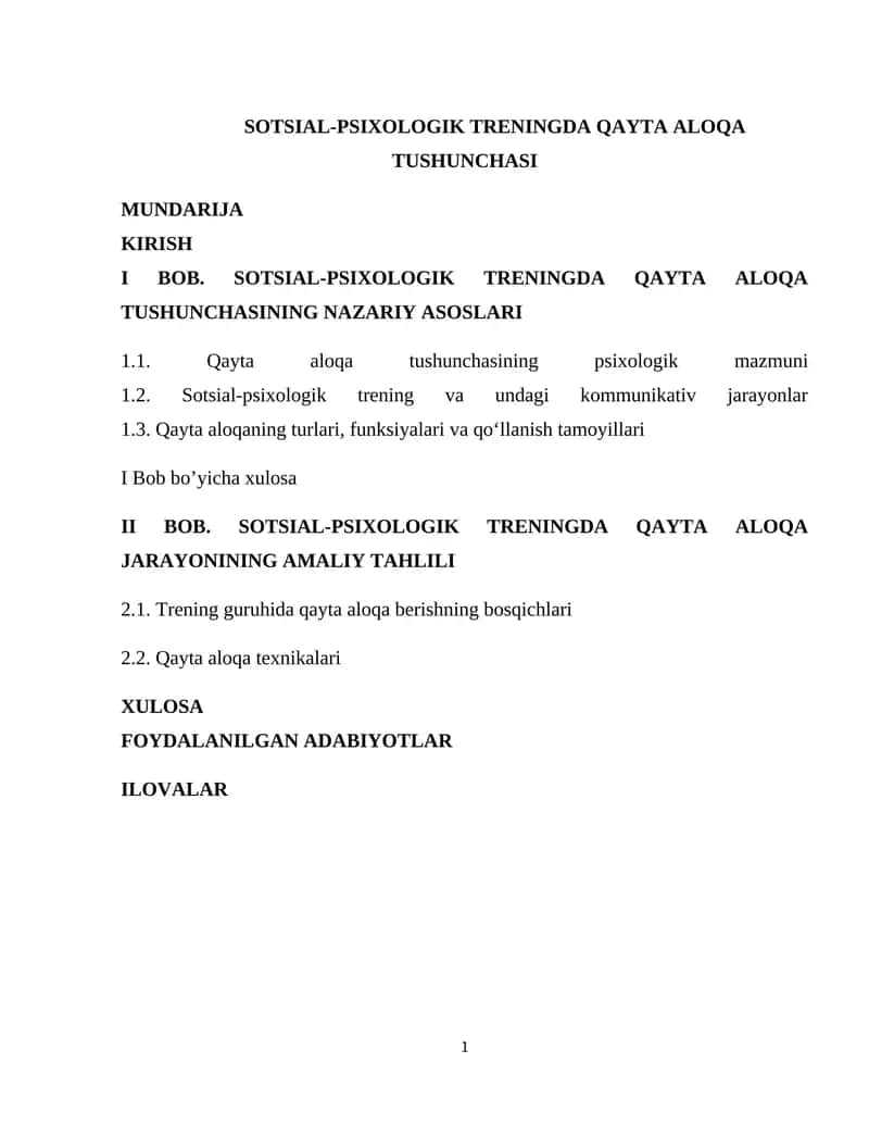 SOTSIAL-PSIXOLOGIK TRENINGDA QAYTA ALOQA TUSHUNCHASI