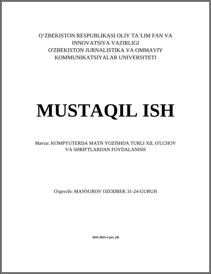 Microsoft Word dasturida shrift o'lchamini o'zgartirish