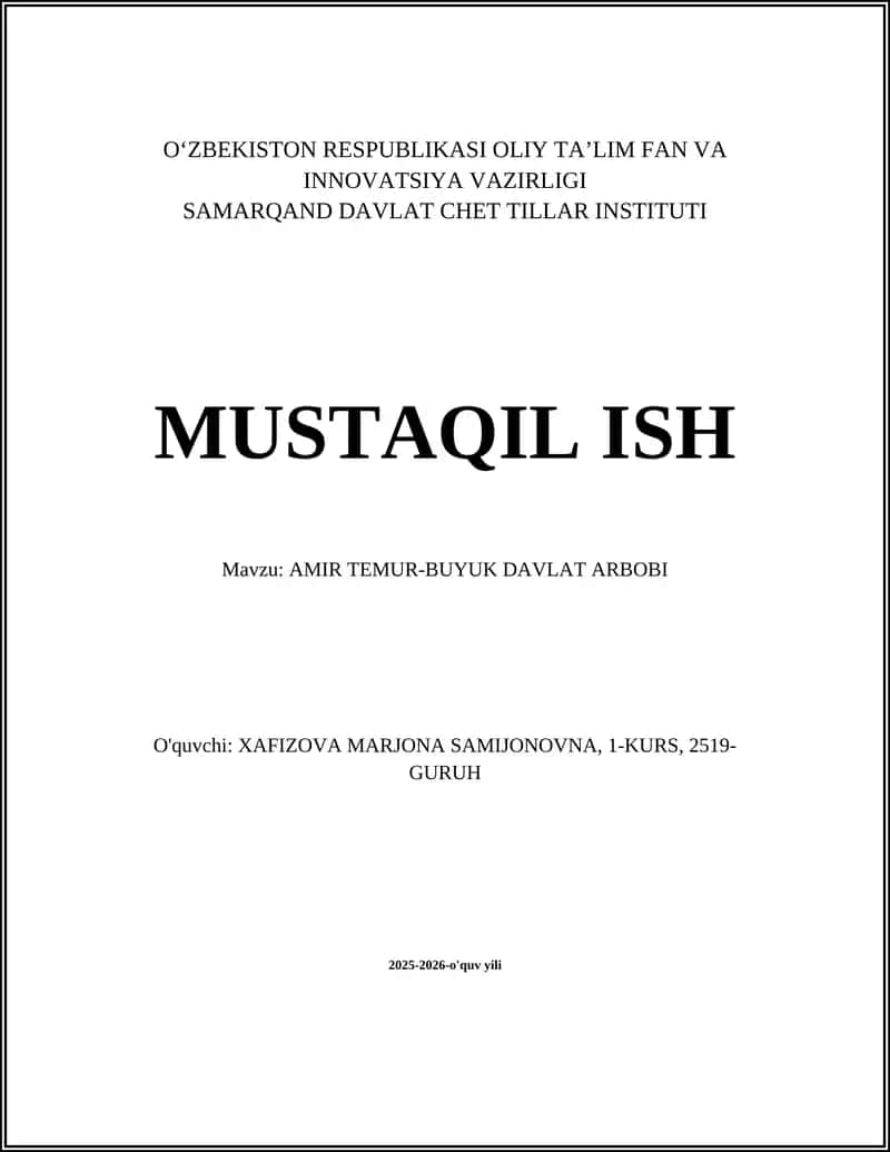 AMIR TEMUR-BUYUK DAVLAT ARBOBI