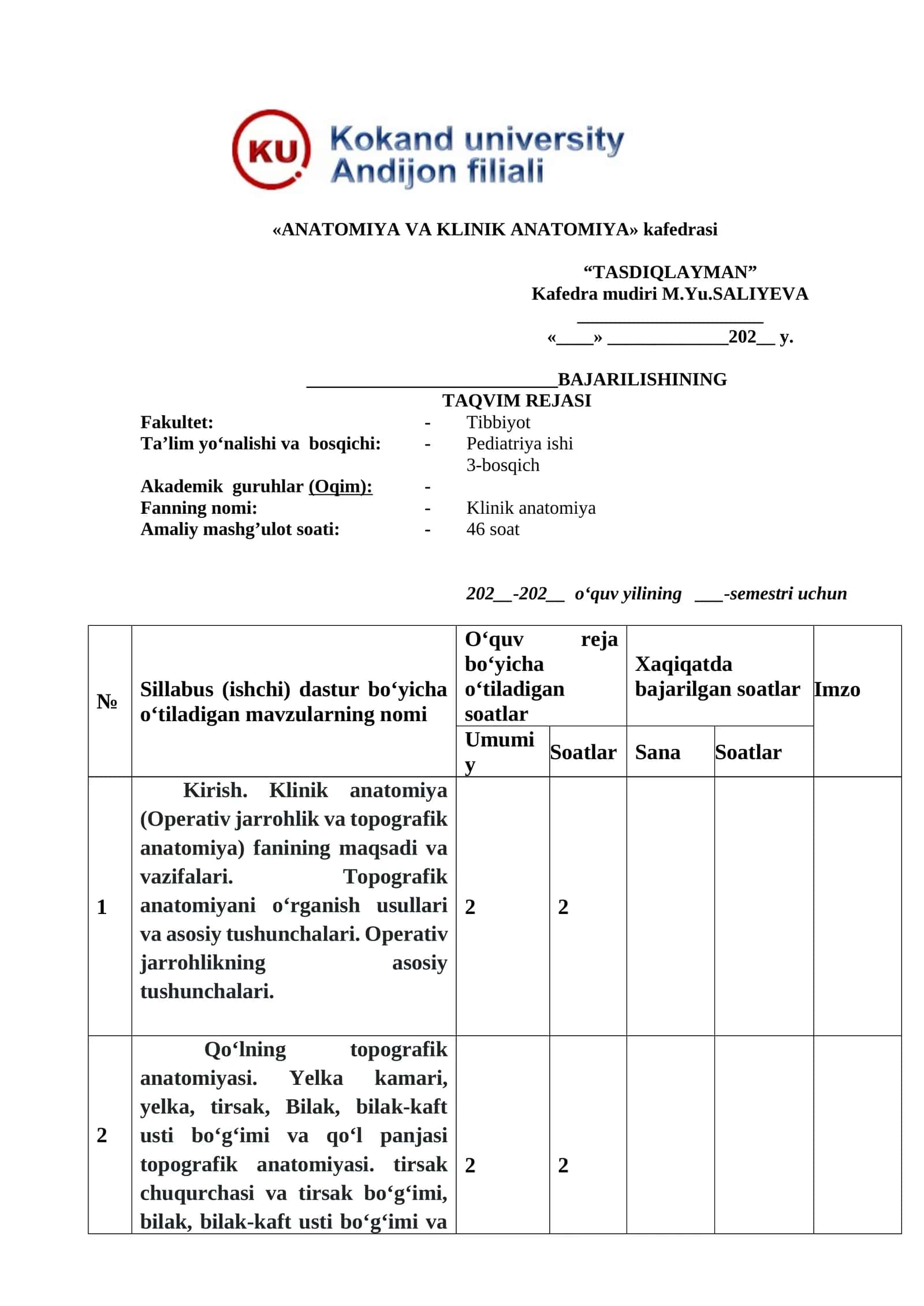 ANATOMIYA VA KLINIK ANATOMIYA kafedrasi