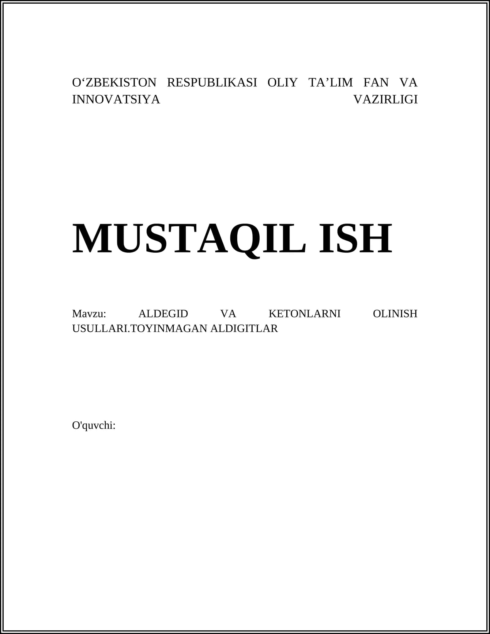 ALDEGID VA KETONLARNI OLINISH USULLARI