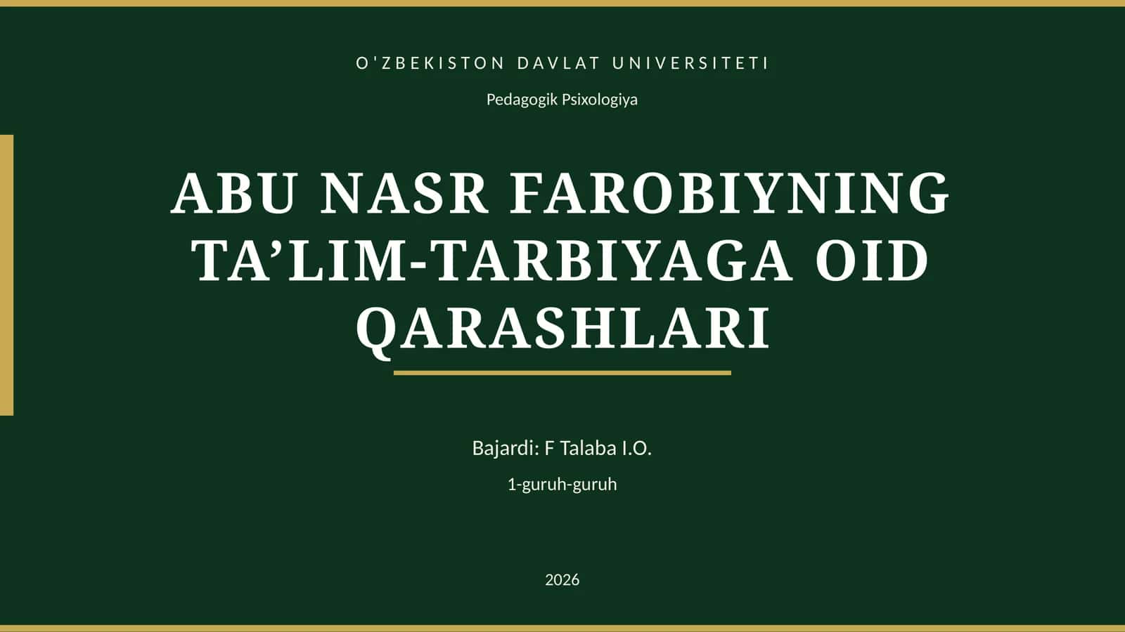 ABU NASR FAROBIYNING TA’LIM-TARBIYAGA OID QARASHLARI