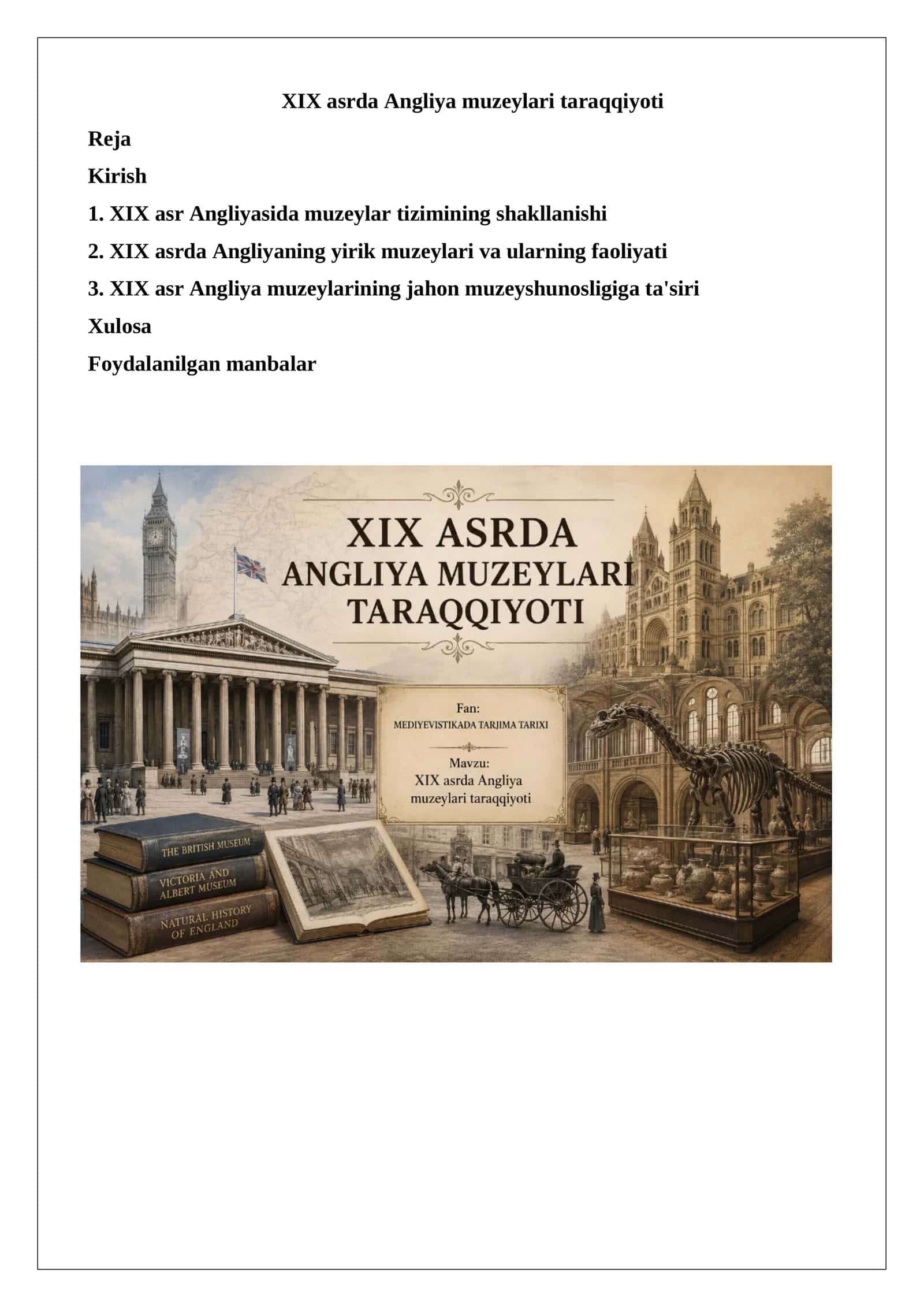 XIX asrda Angliya muzeylari taraqqiyoti