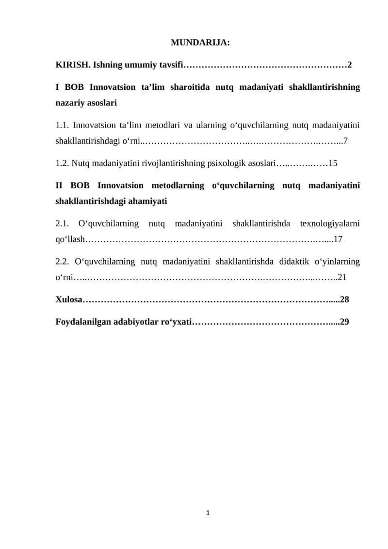 Innovatsion talim sharoitida o`quvchilarning nutq madaniyatini shakllantirish
