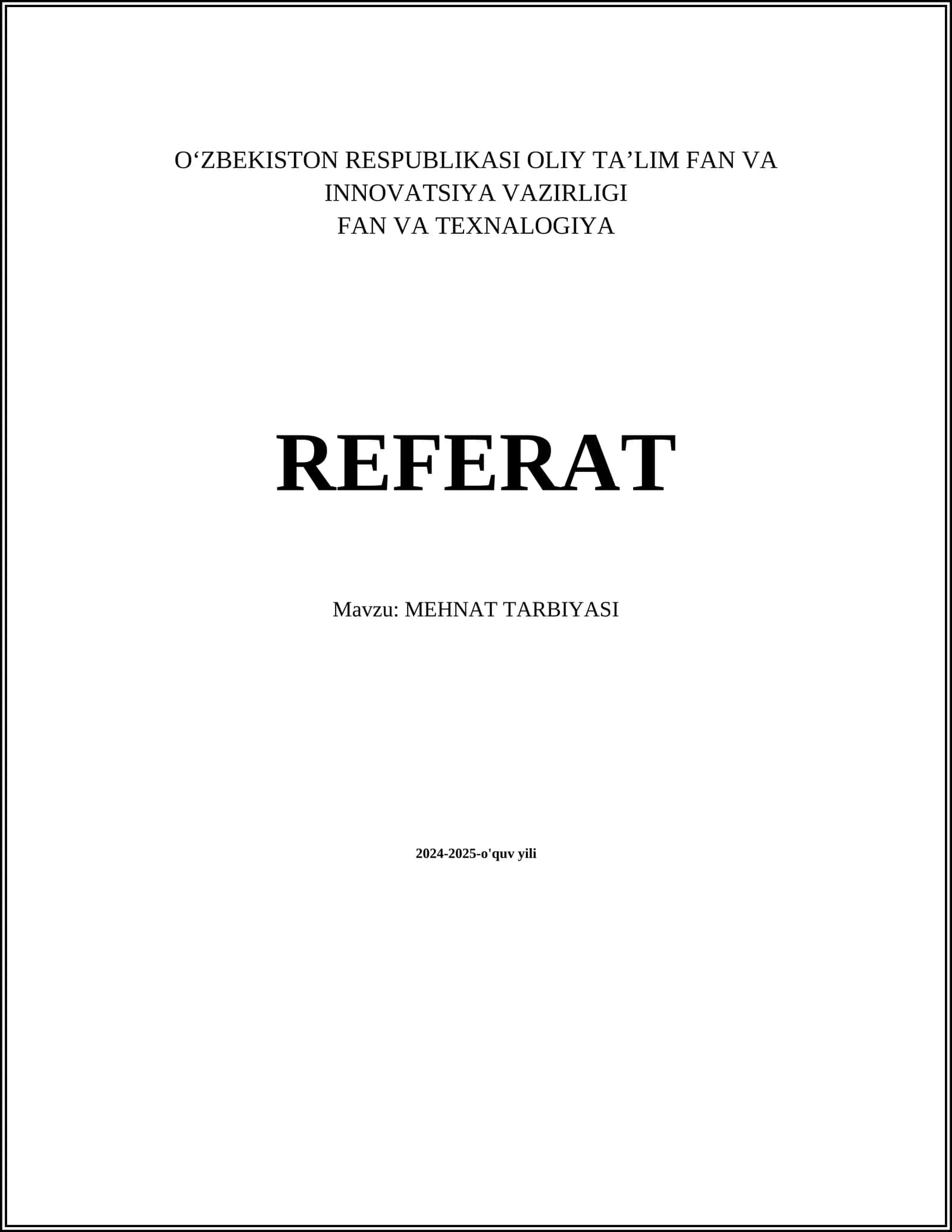 MEHNAT TARBIYASI