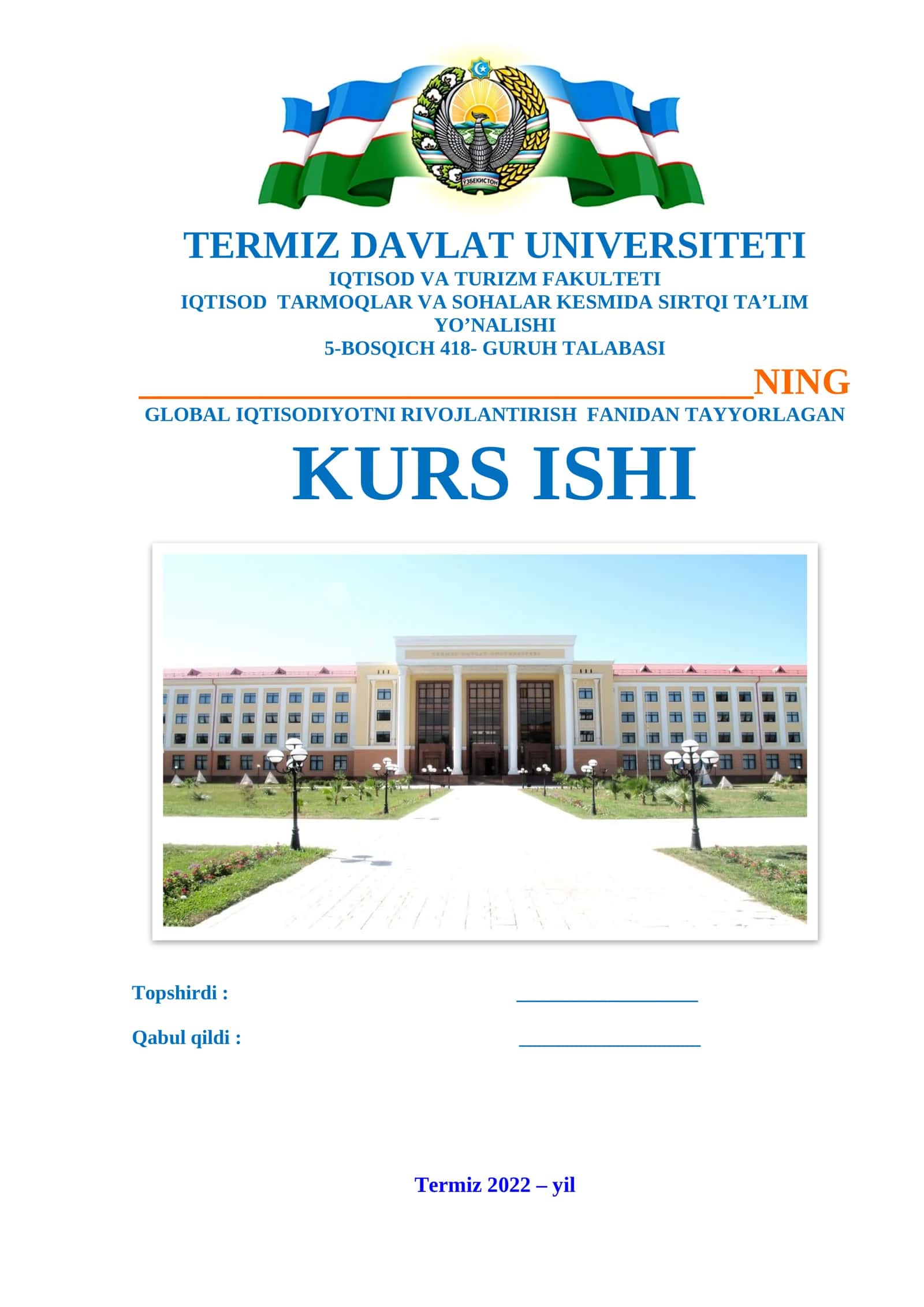 GLOBAL DEMOGRAFIK MUAMMOLAR KURS ISHI