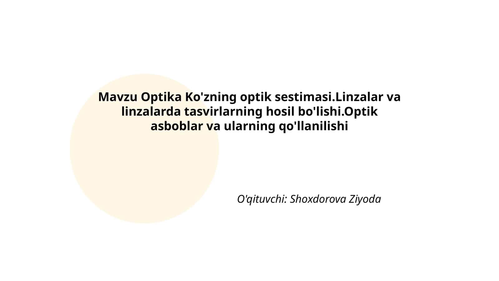 Optika Ko'zning optik sestimasi
