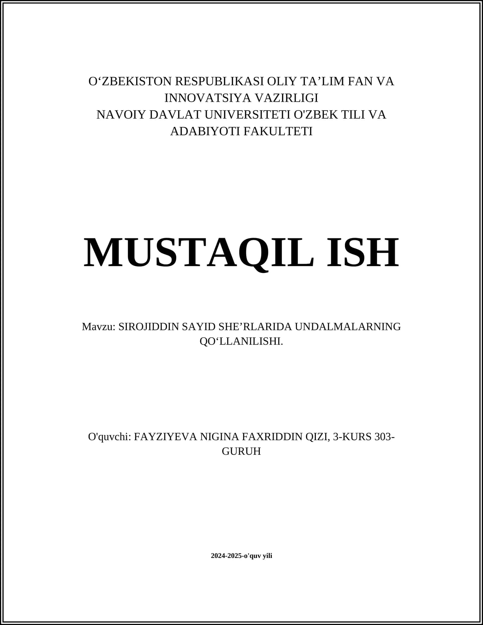 SIROJIDDIN SAYID SHE’RLARIDA UNDALMALARNING QO‘LLANILISHI