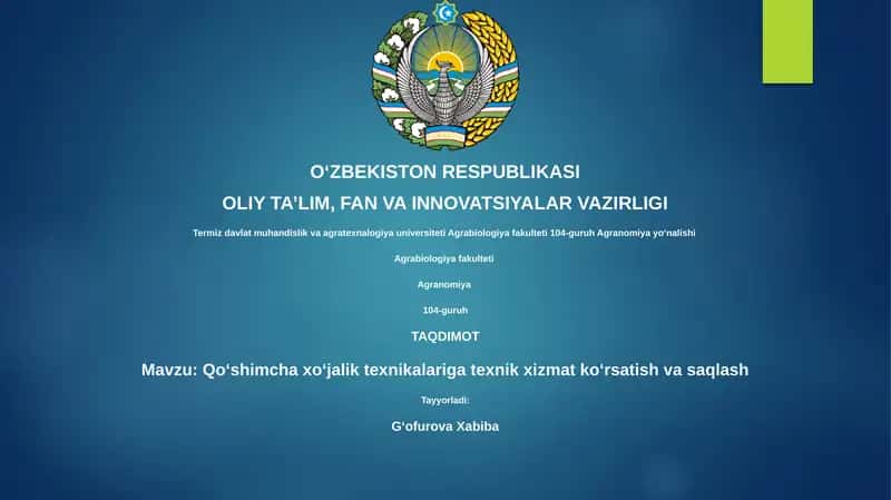 Qoʻshimcha xoʻjalik texnikalariga texnik xizmat koʻrsatish va saqlash