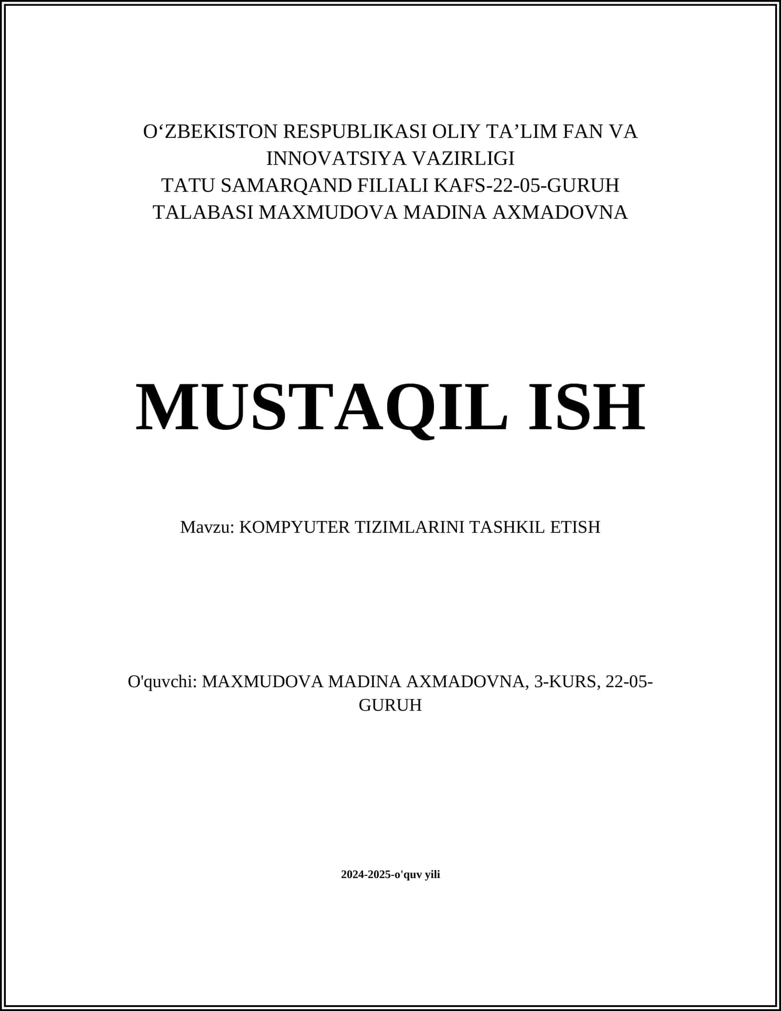 KOMPYUTER TIZIMLARI ARXITEKTURASI