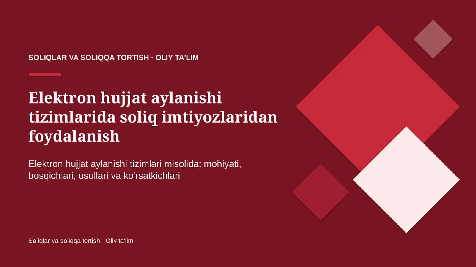 Elektron hujjat aylanishi tizimlarida soliq imtiyozlaridan foydalanish