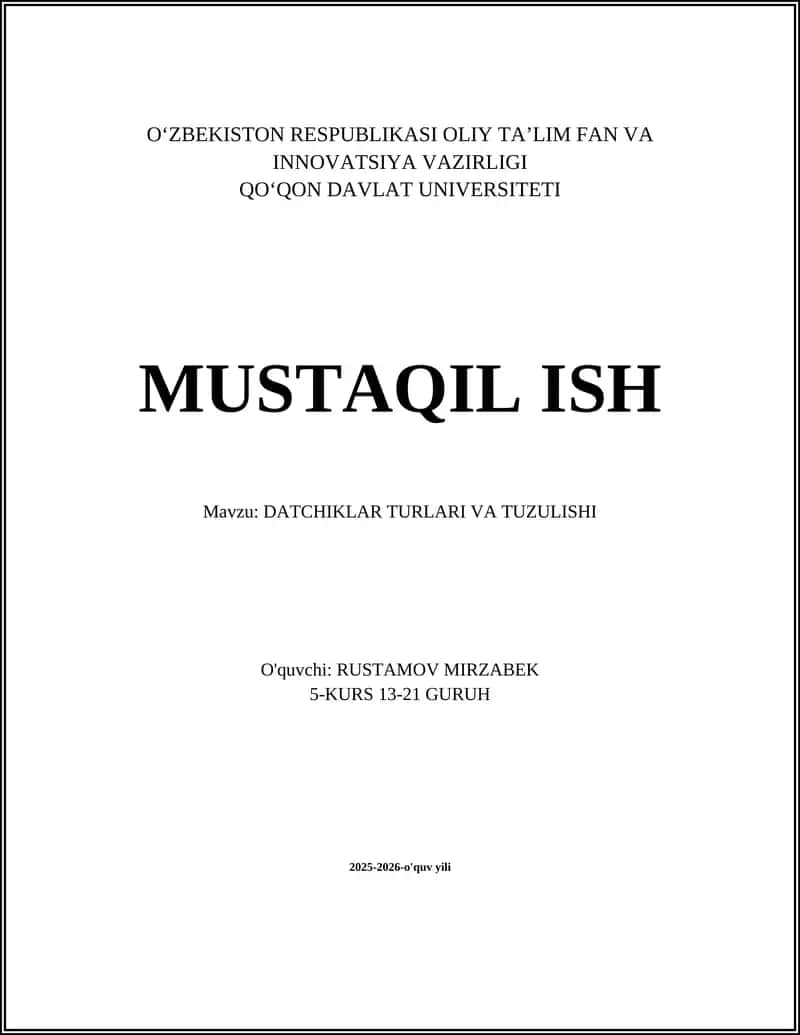 DATCHIKLAR TURLARI VA TUZULISHI