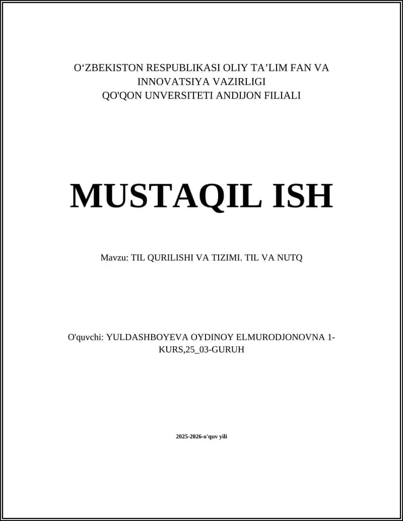 TIL QURILISHI VA TIZIMI. TIL VA NUTQ