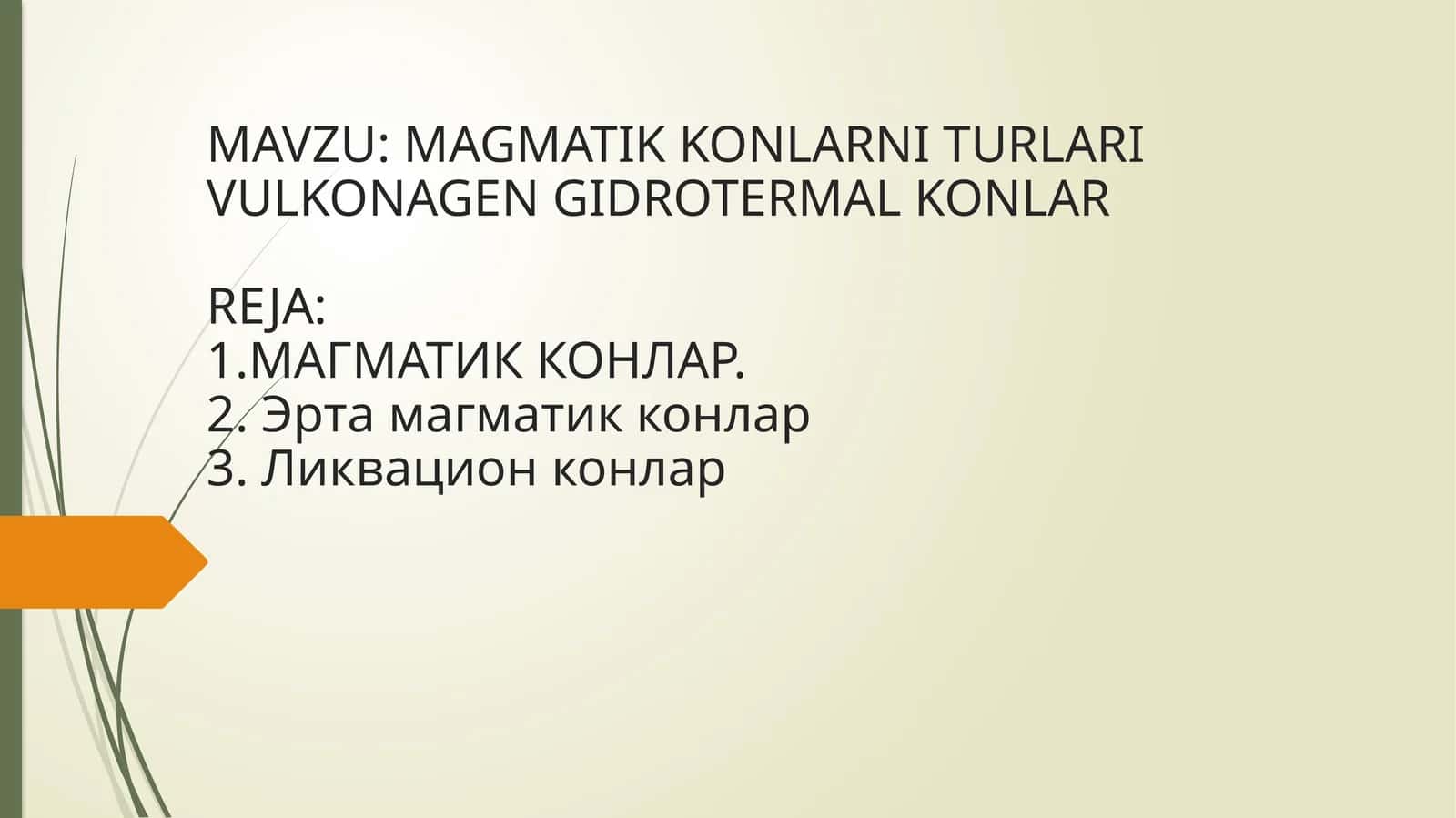MAGMATIK KONLARNI TURLARI VULKONAGEN GIDROTERMAL KONLAR