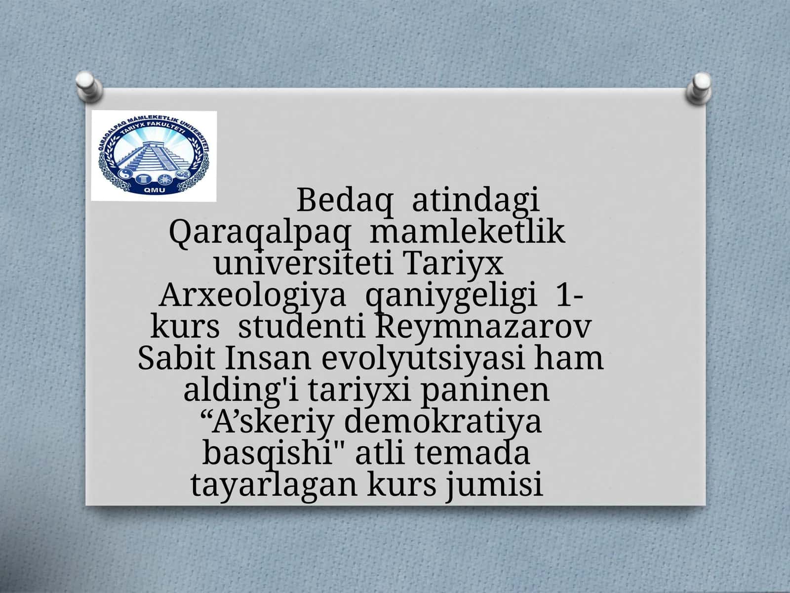 A’skeriy demokratiya basqishi kurs jumisi