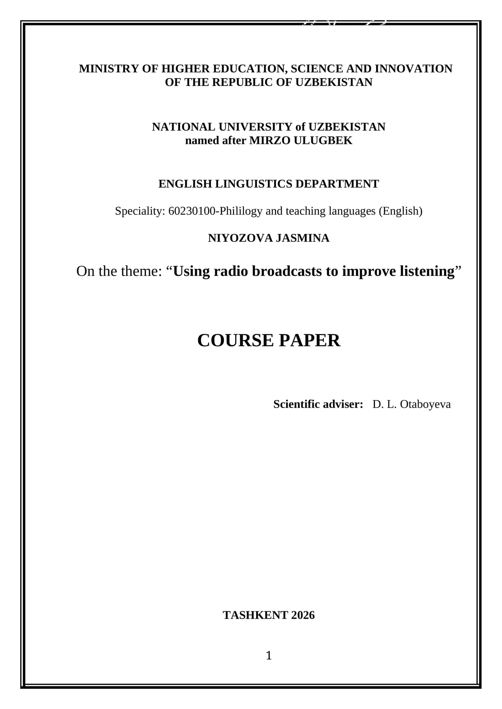 Kurs ishi: “Using radio broadcasts to improve listening”