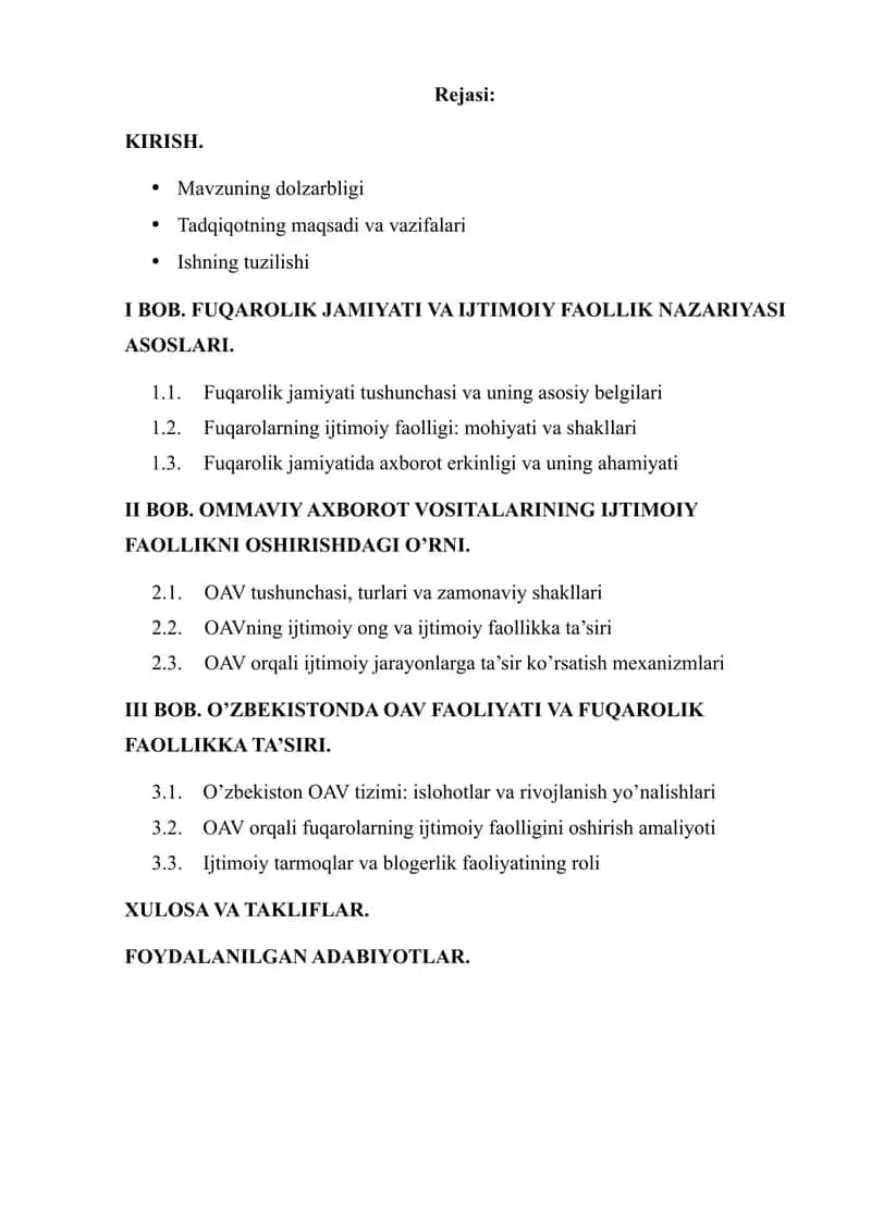 FUQAROLIK JAMIYATI VA IJTIMOIY FAOLLIK NAZARIYASI ASOSLARI.