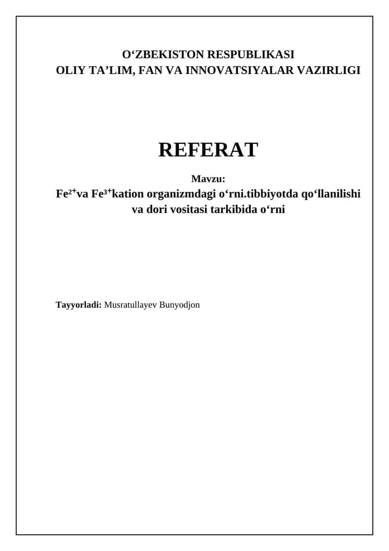 Temir (Fe) inson organizmida muhim roli