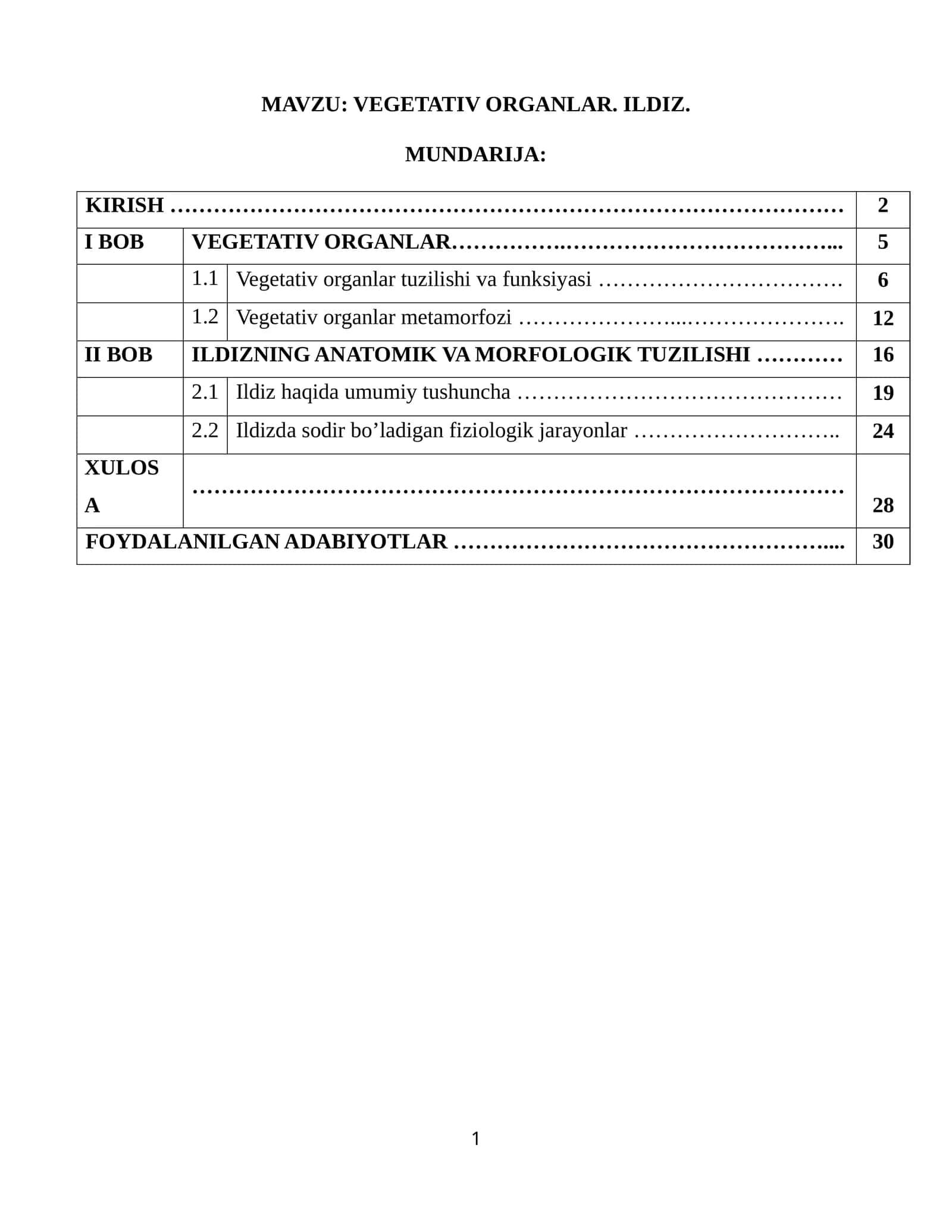 VEGETATIV ORGANLAR. ILDIZ