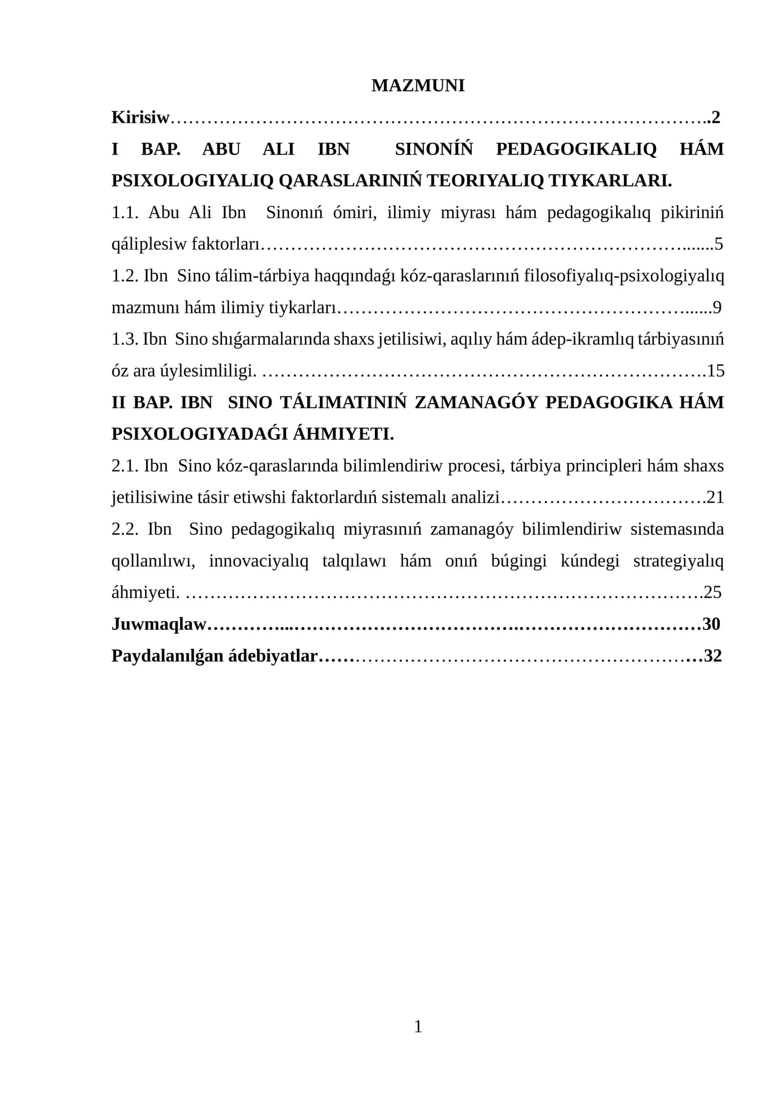 I BAP. ABU ALI IBN SINONÍŃ PEDAGOGIKALIQ HÁM PSIXOLOGIYALIQ QARASLARINIŃ TEORIYALIQ TIYKARLARI