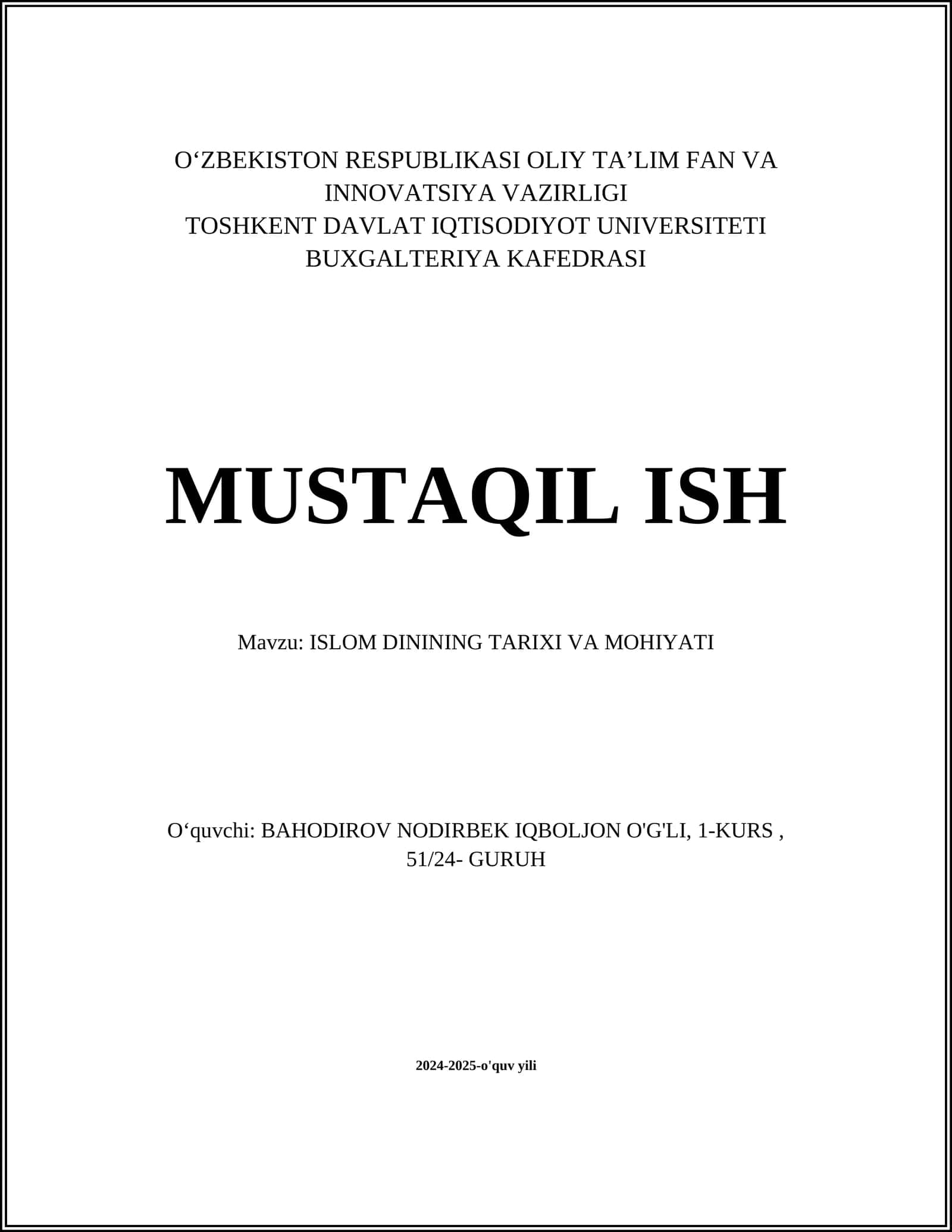 ISLOM DININING TARIXI VA MOHIYATI