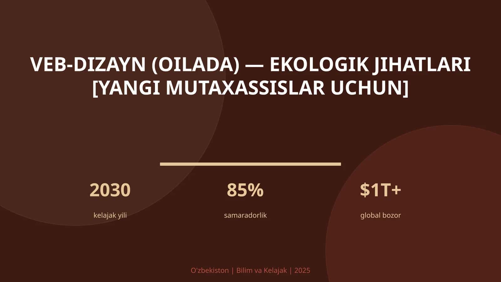 VEB-DIZAYN (OILADA) — EKOLOGIK JIHATLARI [YANGI MUTAXASSISLAR UCHUN]