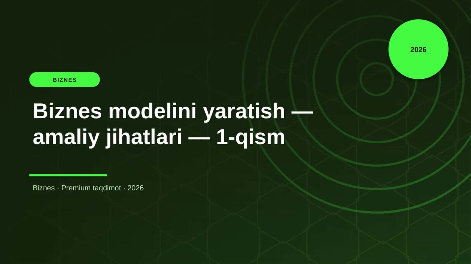 Biznes modelini yaratish — amaliy jihatlari — 1-qism