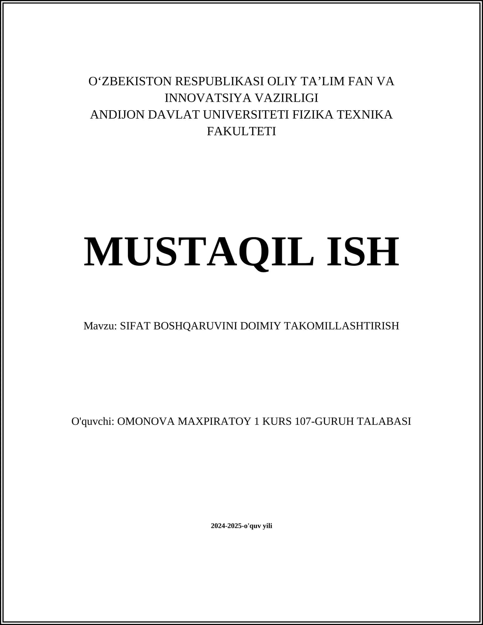 Sifat boshqaruvini doimiy takomillashtirish
