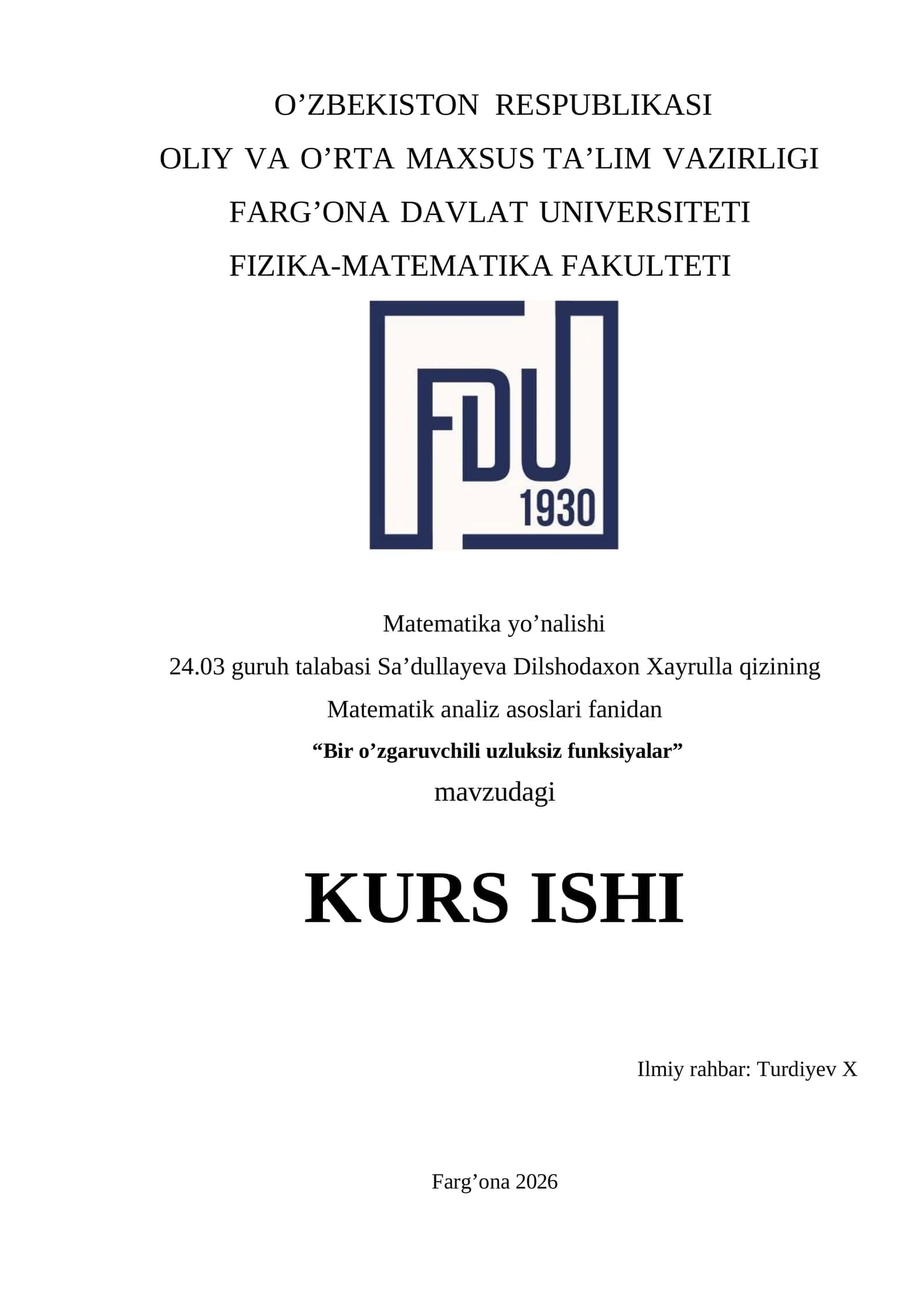 Bir o’zgaruvchili uzluksiz funksiyalar