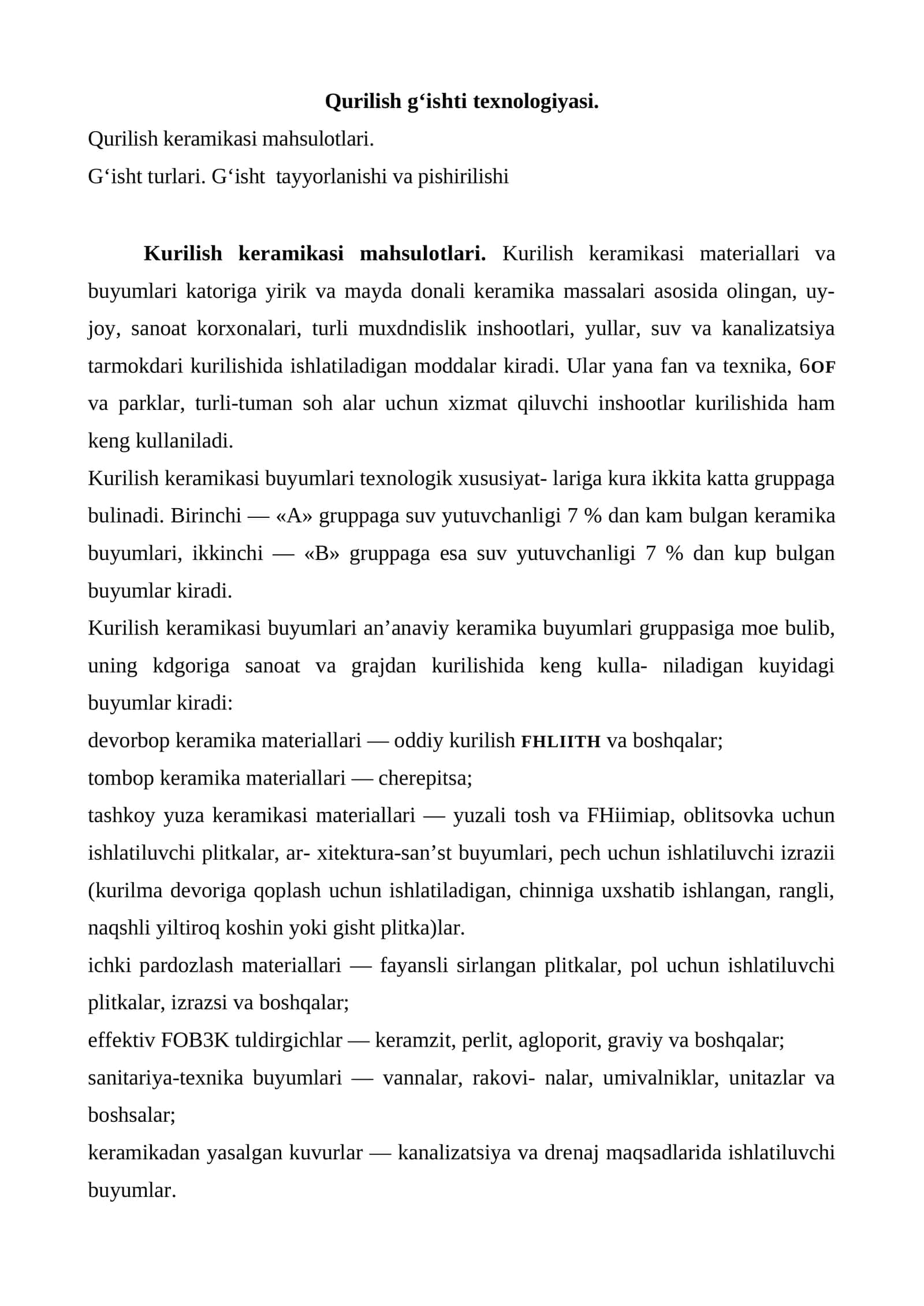 Qurilish keramikasi mahsulotlari
