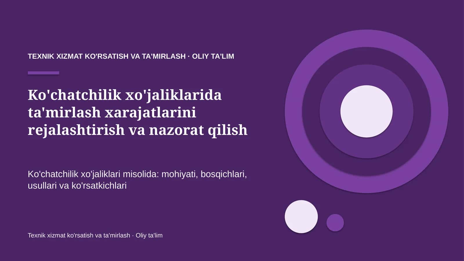Ko'chatchilik xo'jaliklarida ta'mirlash xarajatlarini rejalashtirish va nazorat qilish