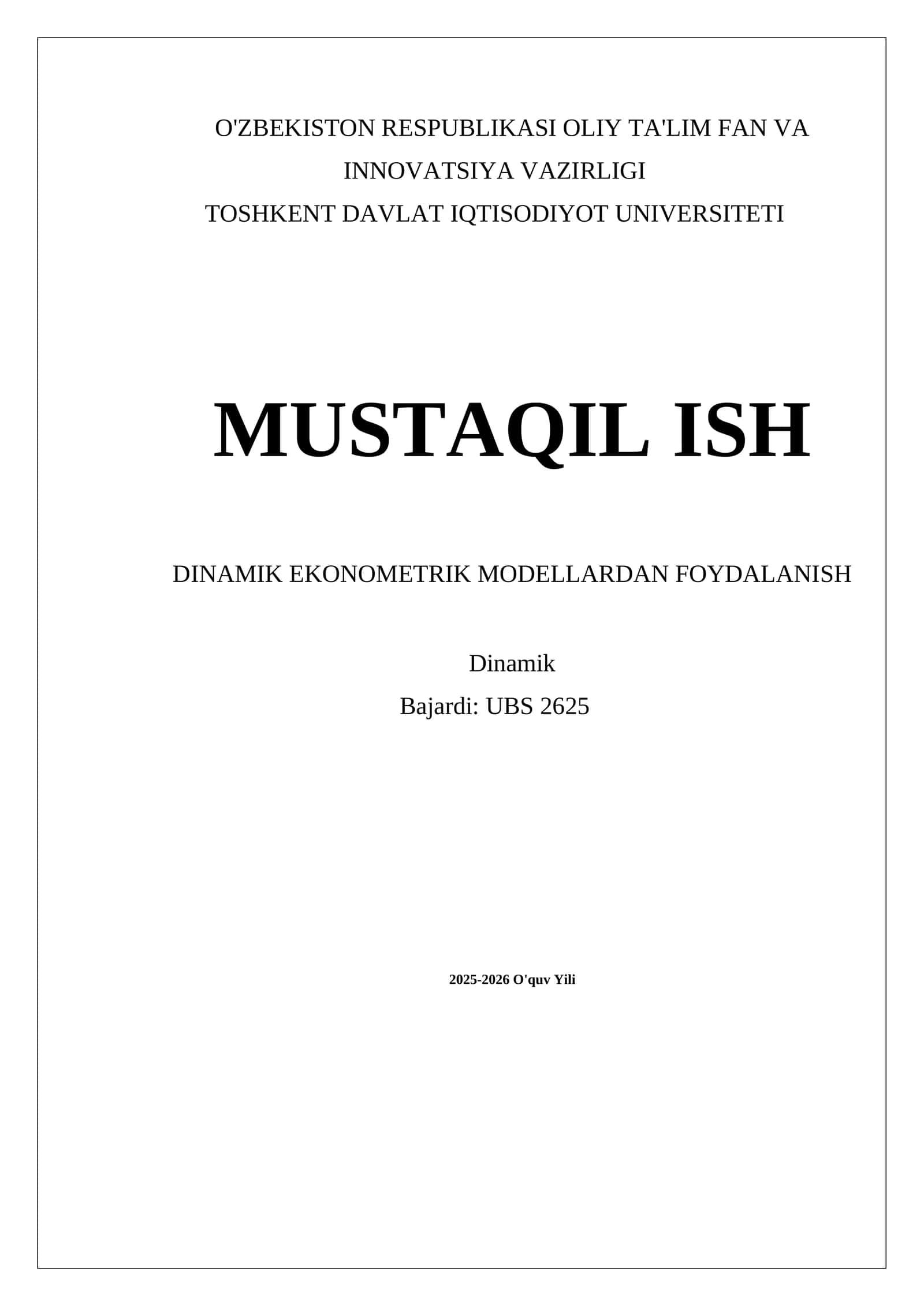 Dinamik Ekonometrik Modellardan Foydalanish