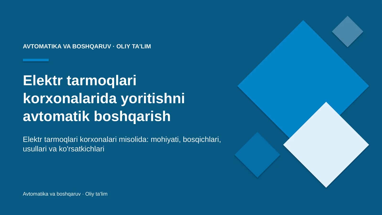 Elektr tarmoqlari korxonalarida yoritishni avtomatik boshqarish
