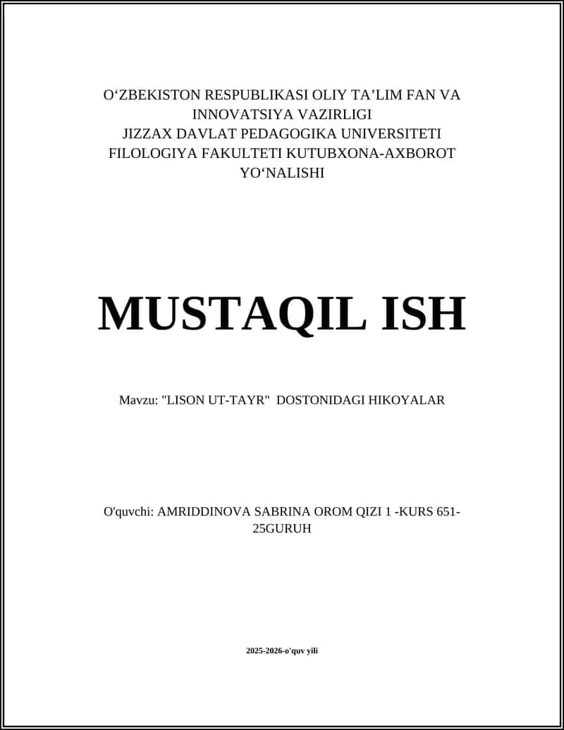 "LISON UT-TAYR" DOSTONIDAGI HIKOYALAR