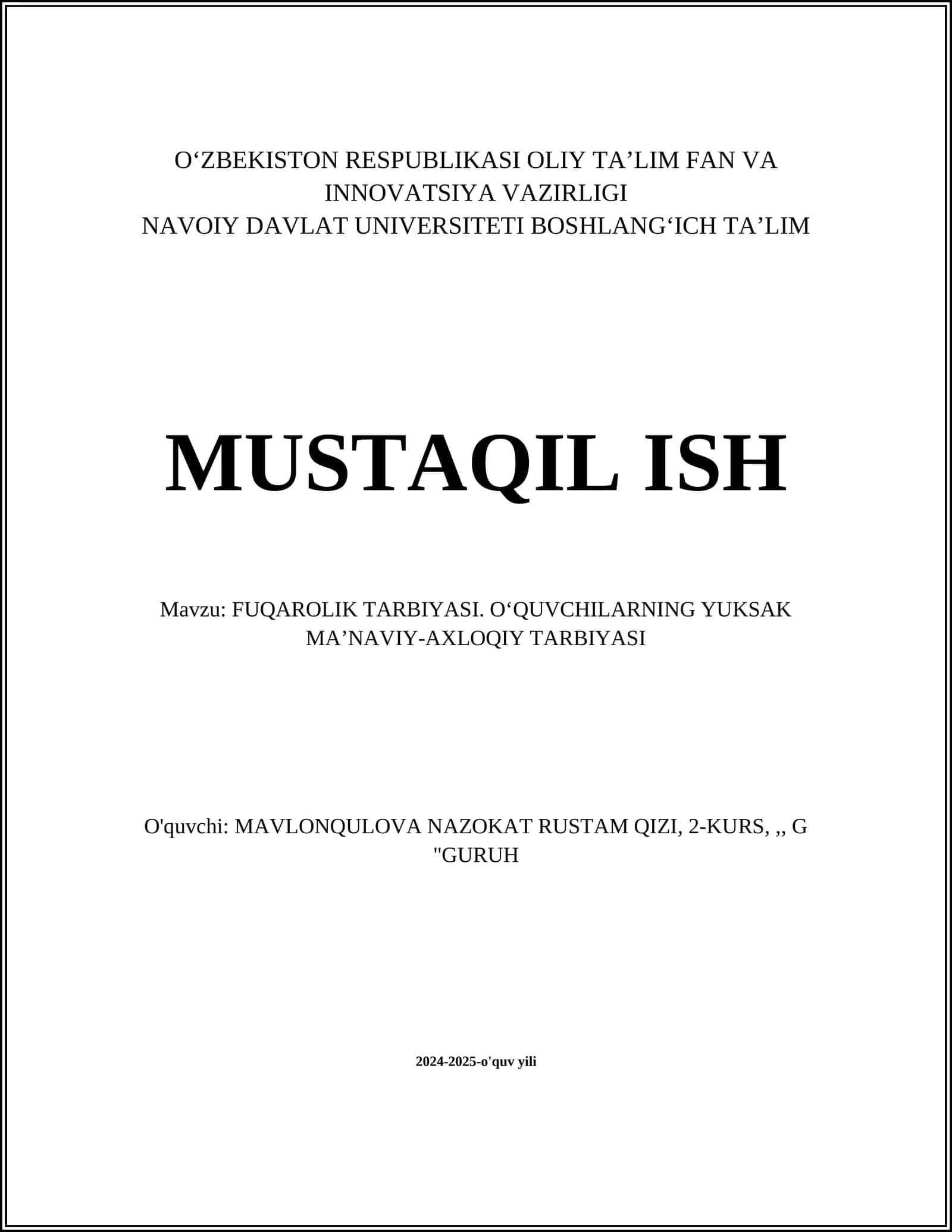 FUQAROLIK TARBIYASI