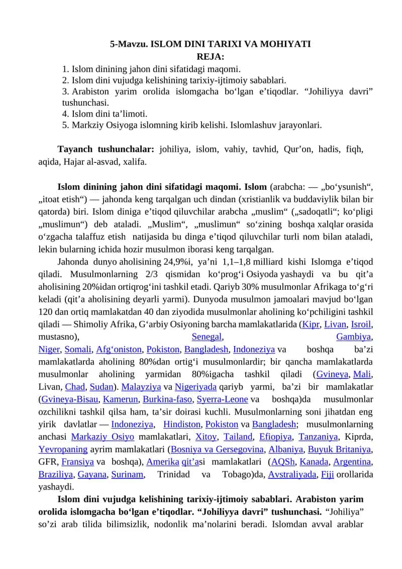ISLOM DINI TARIXI VA MOHIYATI