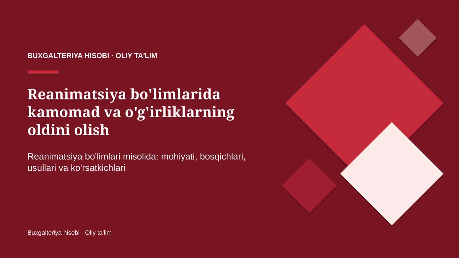 Reanimatsiya bo'limlarida kamomad va o'g'irliklarning oldini olish