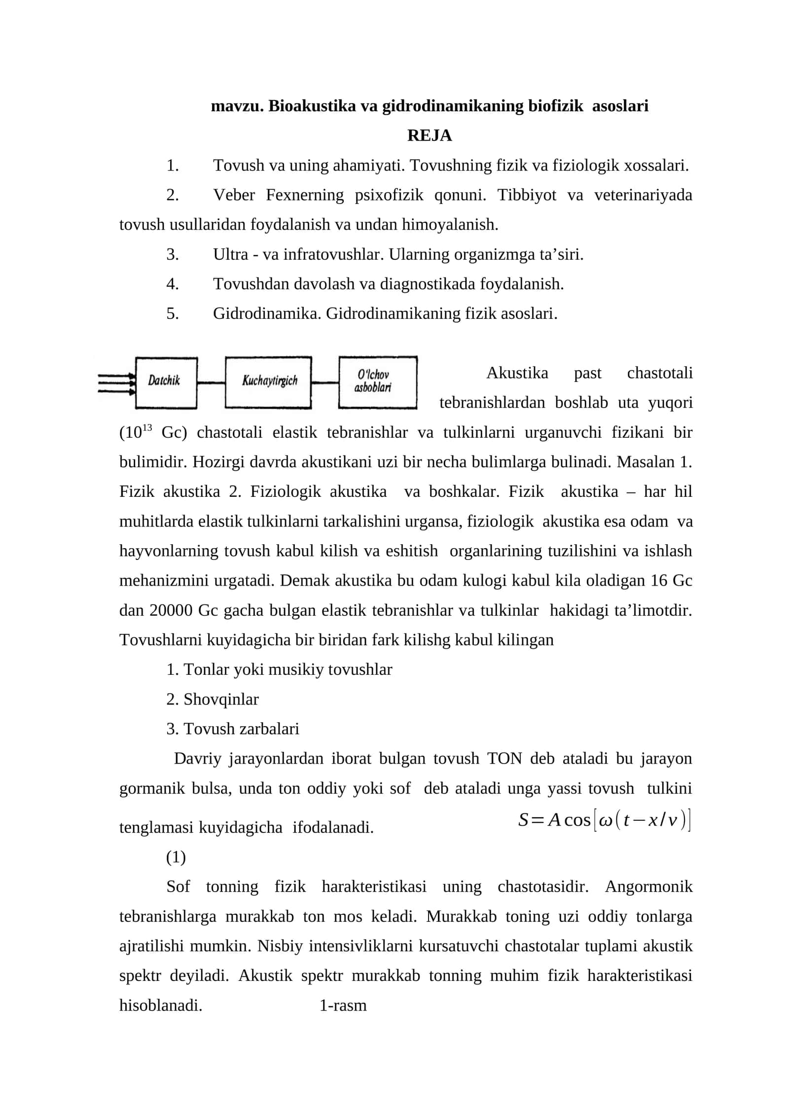 Bioakustika va gidrodinamikaning biofizik asoslari