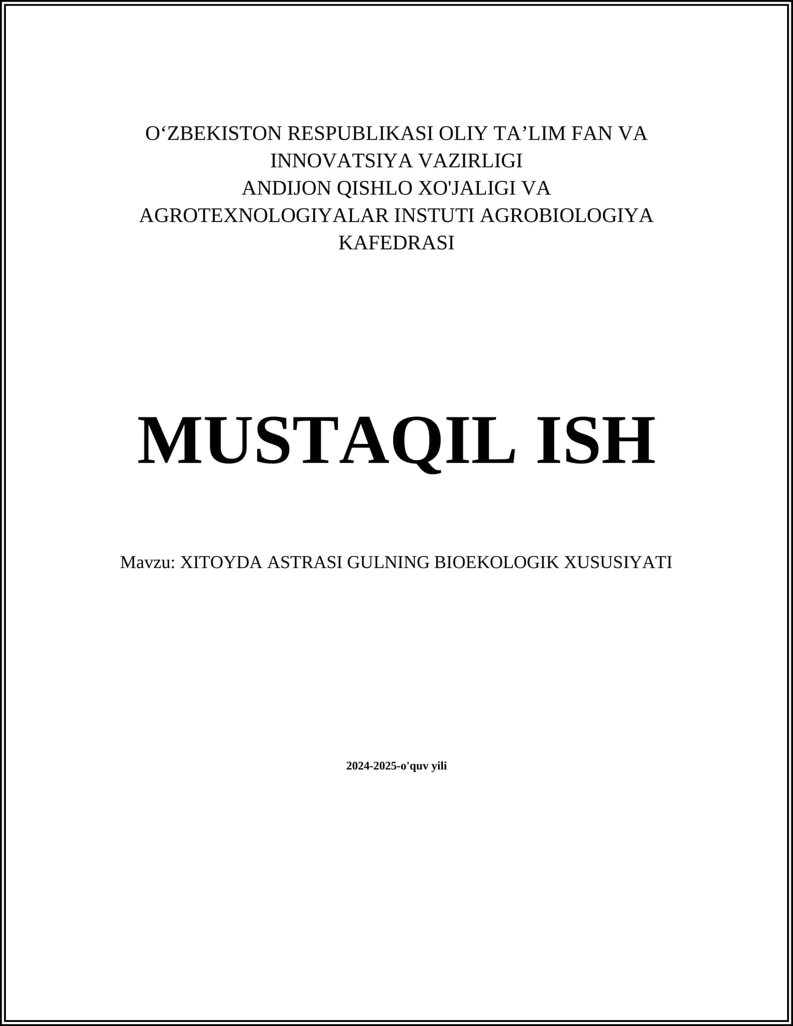XITOYDA ASTRASI GULNING BIOEKOLOGIK XUSUSIYATI