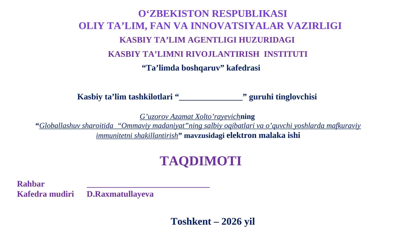 Bitiruv Malakaviy ishi