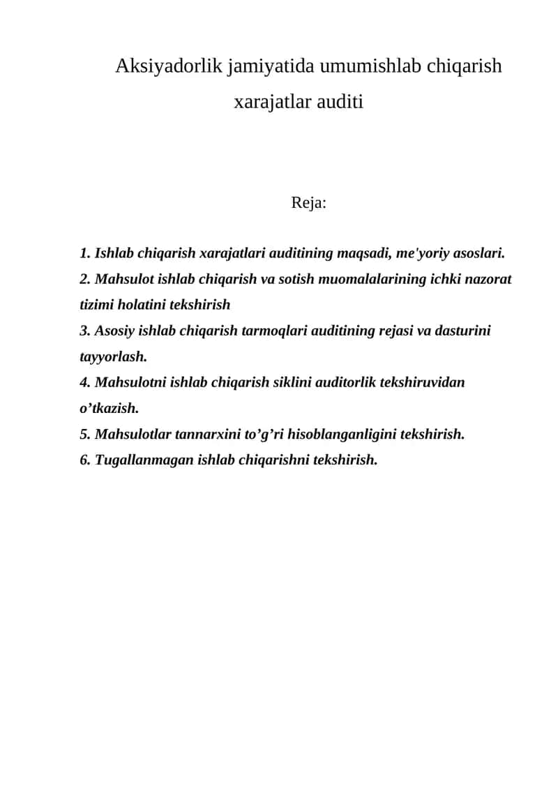 Ishlab chiqarish xarajatlari audit