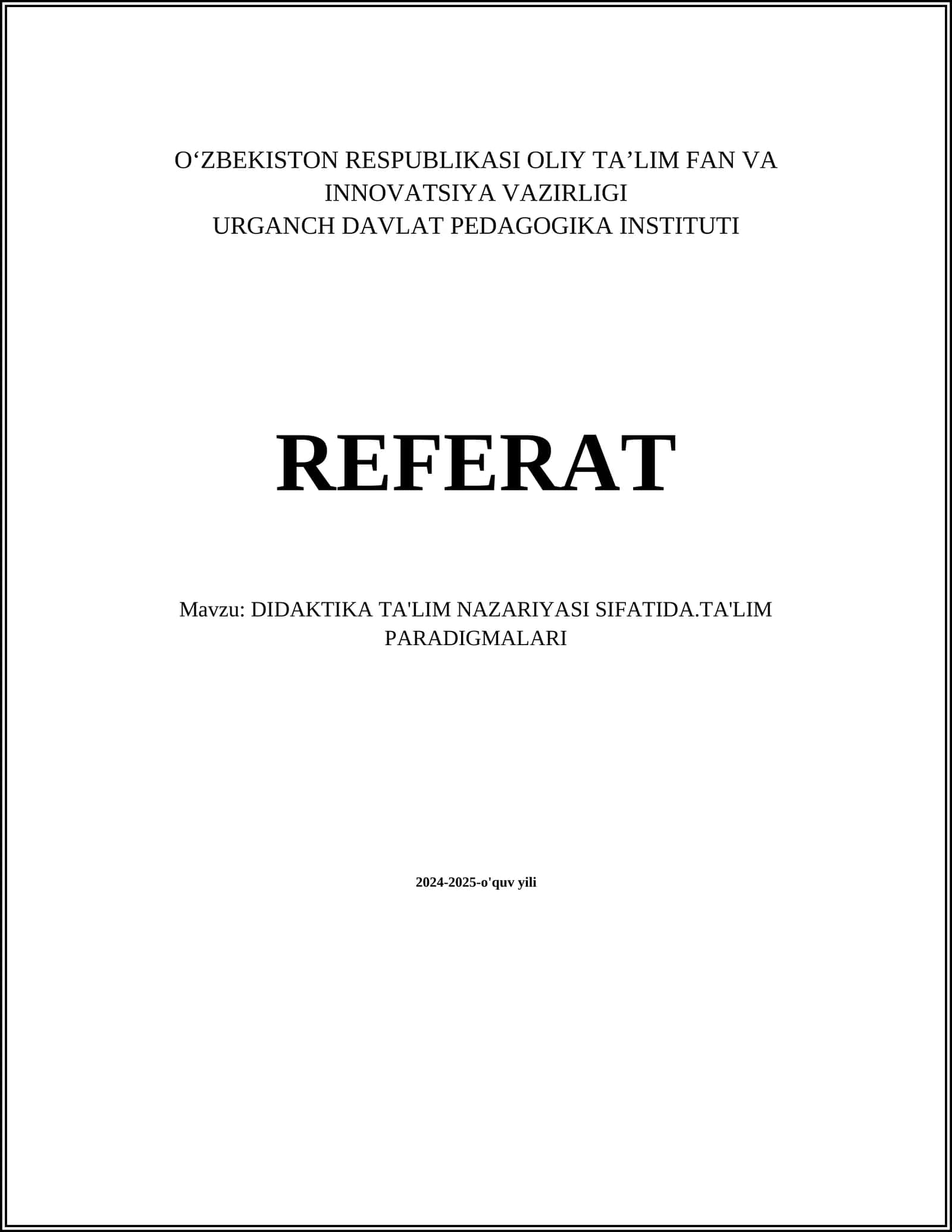 Ta'lim nazariyasining asosiy tushunchalari