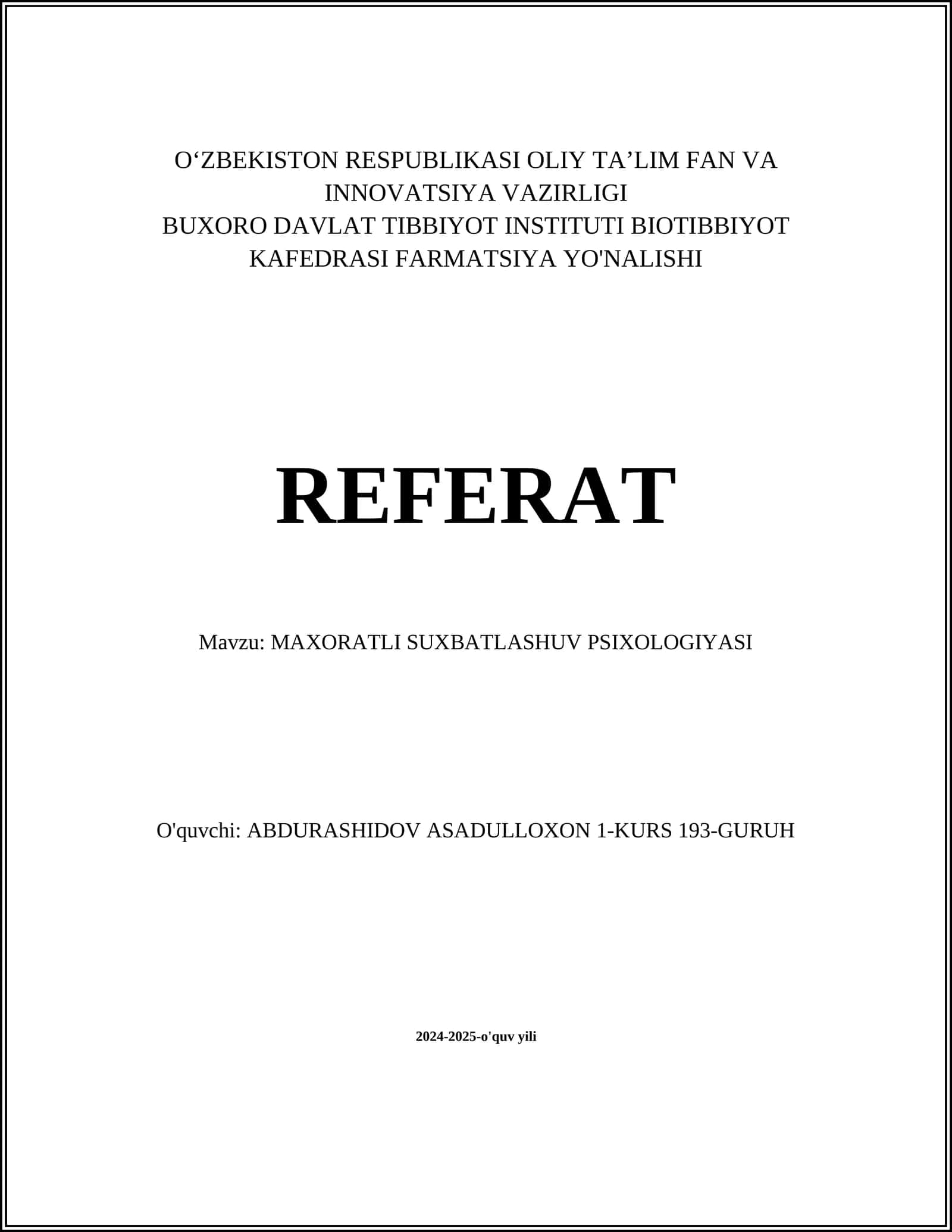 MAXORATLI SUXBATLASHUV PSIXOLOGIYASI