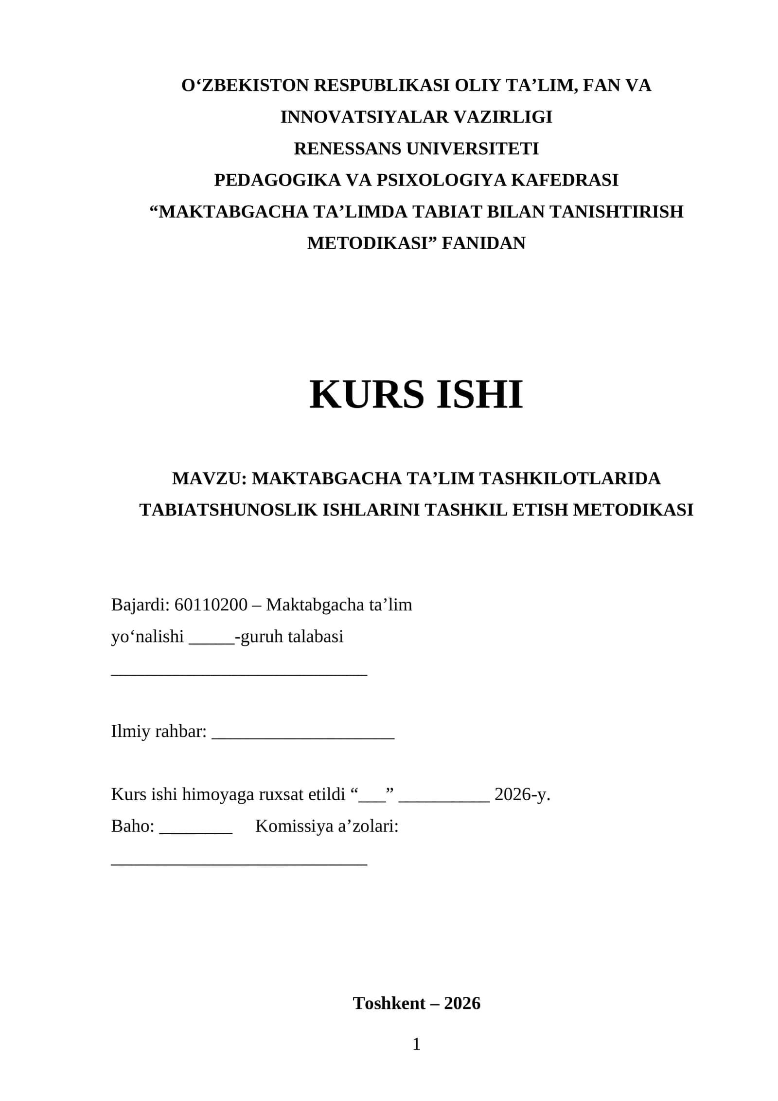 MAKTABGACHA TA’LIM TASHKILOTLARIDA TABIATSHUNOSLIK ISHLARINI TASHKIL ETIsh
