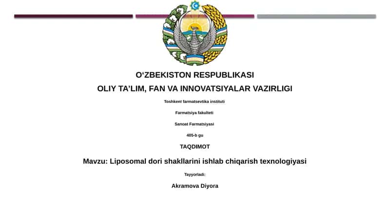 Liposomal dori shakllarini ishlab chiqarish texnologiyasi