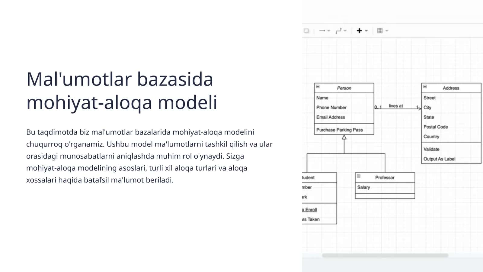 Mal'umotlar bazasida mohiyat-aloqa modeli