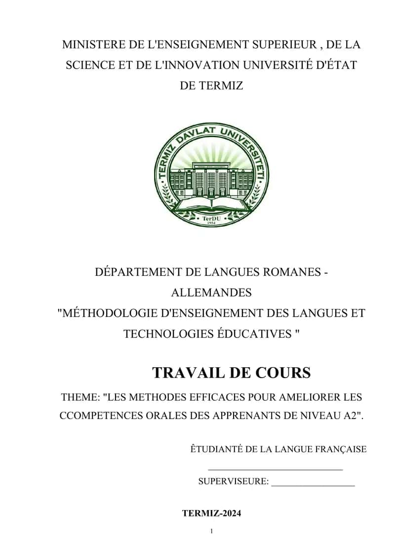 LES METHODES EFFICACES POUR AMELIORER LES CCOMPETENCES ORALES DES APPRENANTS DE NIVEAU A2