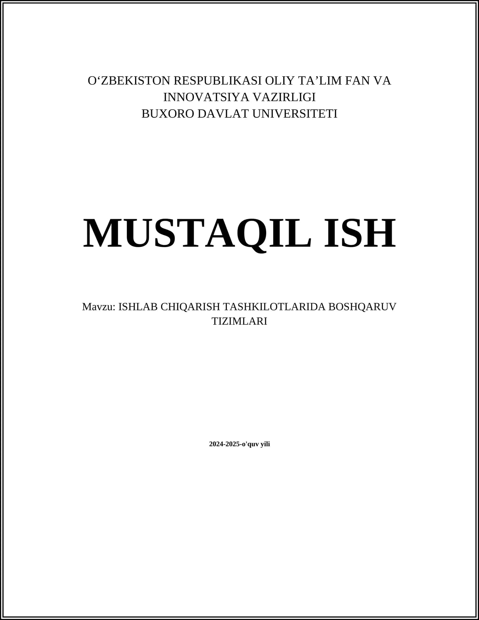 ISHLAB CHIQARISH TASHKILOTLARIDA BOSHQARUV TIZIMLARI